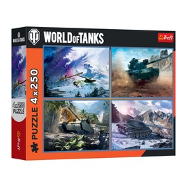 Trefl 4 in 1: World of Tanks, Great Tank Battle-4 x 250 Pieces-Set of Four Teen Puzzles, Multicoloured, 13347