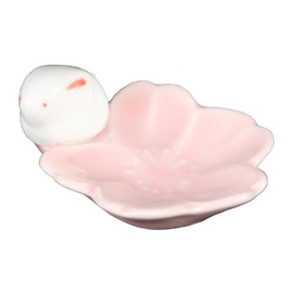 Hasami Ware 73359 Sakura Rabbit Flower Chopsticks Holder, Peach