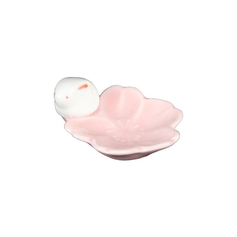 Hasami Ware 73359 Sakura Rabbit Flower Chopsticks Holder, Peach
