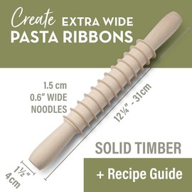Wooden Pasta Cutter Pappardelle Pasta Maker Rolling Pin Made in Italy with Pasta Recipes