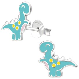 JAYARE Dinosaur Children's Earrings Silver 925 Girls Stud Earrings - Dino Earrings for Children - Green Blue Turquoise, Sterling Silver