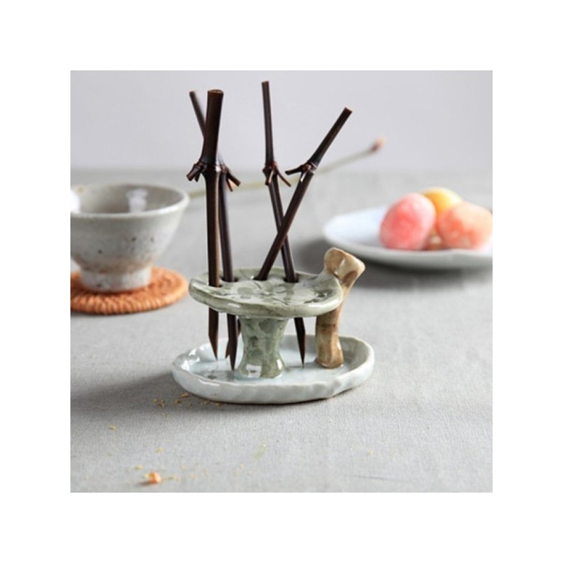 (10x10) Bamboo Pick 20p Dasik Holder Branch Tea Fork Dessert