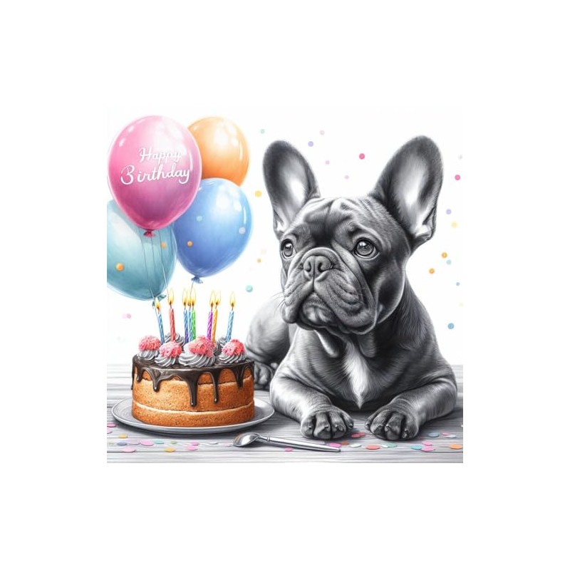 Single Luxury Grey French Bulldog Frenchie Birthday Greeting Blank Card