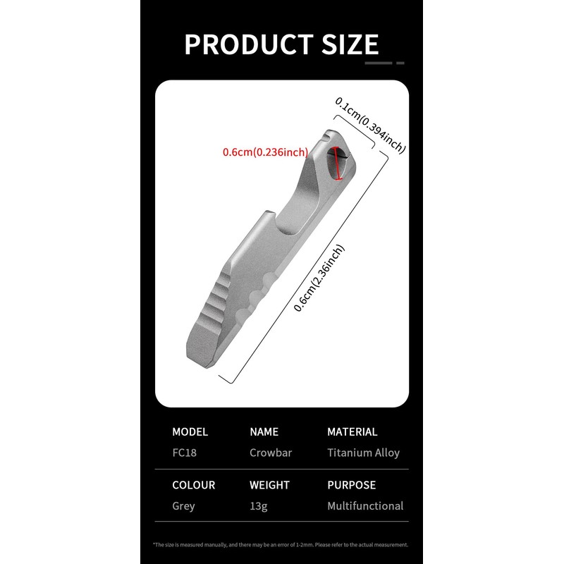ainhue A23 Mini Pry Bar Bottle Opener, TC4 Titanium Prism