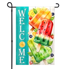Summer Garden Flag Popsicle Welcome Seasonal Porch Courtyard Farmhouse Lawn Holiday Flag 12x18 Inch Double Sided Indoor and Outdoor Decoration No Flagstand