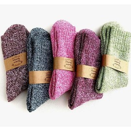 sopplea 5Pairs Ladies thermal Winter socks, Womens Thick Knitting Warm & comfy Wool Crew Cotton Vintage Style Sock