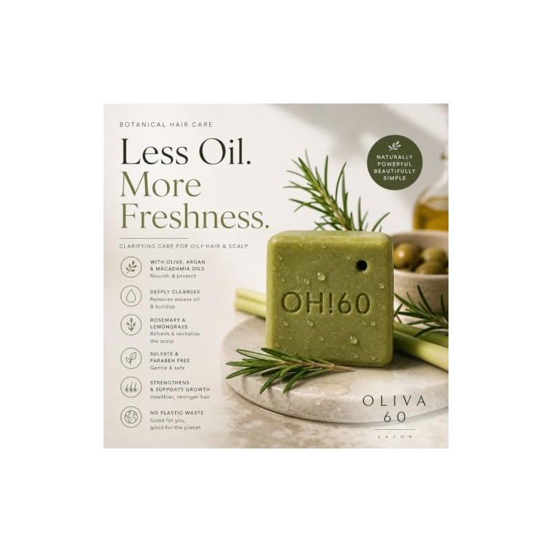Shampoo en barra de Oliva. Oliva60. Cabello normal a graso.