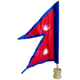 Himalayan Craft Nepal Flag 12 IN Tall Nepali Flag For Desk, Showcase Flag Of Nepal - Wooden Stick With Hard PE Base Stand For Table Top Nepali Flag Handmade In Nepal