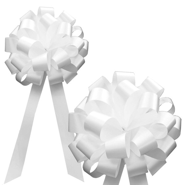 White Pull Bows with Tails - 8" Wide, Set of 6, Wedding, Memorial Day, Gift Bows, Reception, Fundraiser, Birthday, Mother's Day, 4th of July, Christmas, Valentine's Day, President's Day