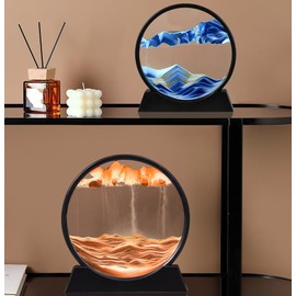 BGFJYUK Moving Sand Art Picture in Motion, Round Tempered Glass 3D Deep Sea Sandscapes with Display Flowing Sand Frame for Relaxing Desktop Home Office Work Décor for Kids Adults (Orange, 12inch)
