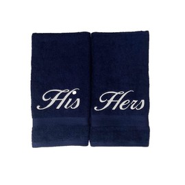 Liberty21 His and Hers Embroidered Hand Towels for Bathroom, Kitchen or Spa. This Set Includes 2 Hand Towels. His and Hers Gifts. 100% Cotton. (Blue)