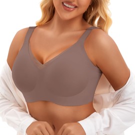 PoseFree Deals of The Day Clearance Prime Womens Wireless Bras Supportive Tshirt Bra No Underwire Seamless Push Up V Mesh Everyday Bras Coffee 2XL