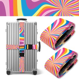 Luggage Straps for Suitcases TSA Approved, Luggage Identifiers for Suitcase, Adjustable Suitcase Strap for Baggage Security with Cute Patten, Travel Necessary Accessories 2Pack (Rendering)