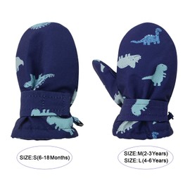 American Trends Toddler Mittens 2 Pairs Toddler Snow Gloves Lined Fleece Warm Waterproof Winter Gloves for Baby Boys Girls Dinosaur Blue & Seahorse Pink S(Fits 6-18 months) No Thumb