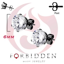 CZ Simulated Diamond Black IP Plated Surgical Steel Stud Earrings for Men, 6mm, Metal, Cubic Zirconia