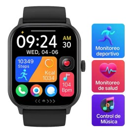 Smartwatch + Reloj Inteligente + Bluetooth + Pantalla AMOLED + IP67 + Reloj para Medir Presión Arterial + Compatible Android + iOS + Sensor Óptico + Deportivo + Resistente Agua + Color Negro 1 Pieza