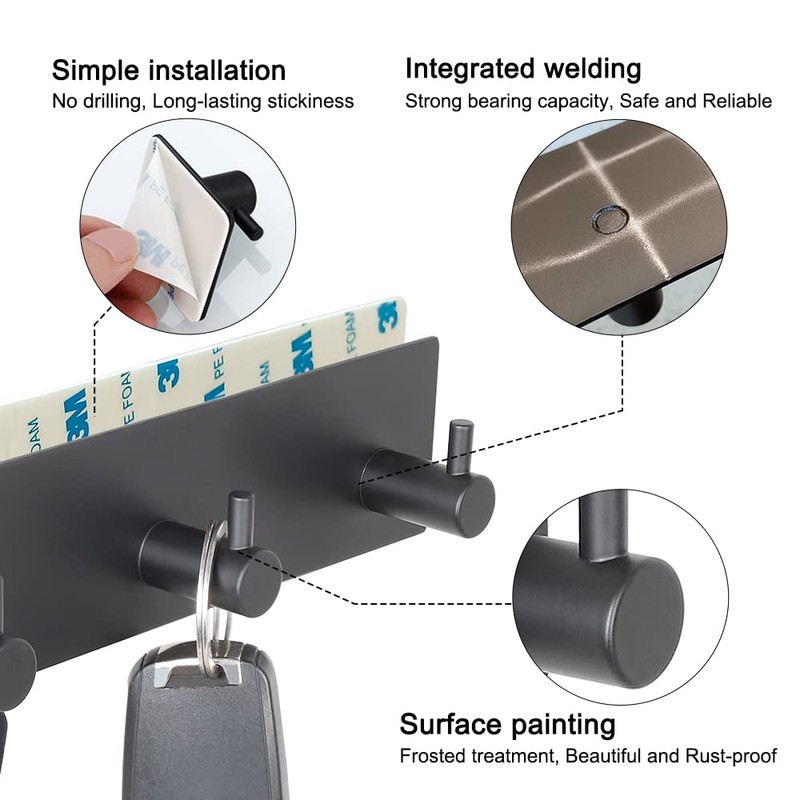 VIRFIN Key Holder for Wall with 2 Self-Adhesive Tapes, No
