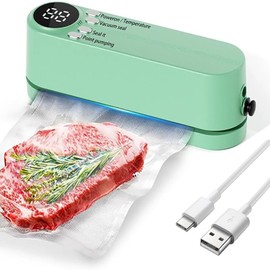 Food Saver Vacuum Sealer Machine - BEFYUS 60Kpa Powerful Compact Mini Automatic Food Sealer With 10 Pre-cut Bags,Vaccum Sealer For Sous Vide And All Saving Needs (Green)