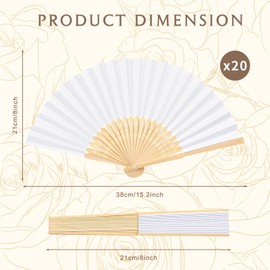 Bouiexye 20pcs White Bamboo Folding Paper Fans Foldable Hand Held Paper Fan for Weddings Dancing Party Favors Summer Party Home Decorations