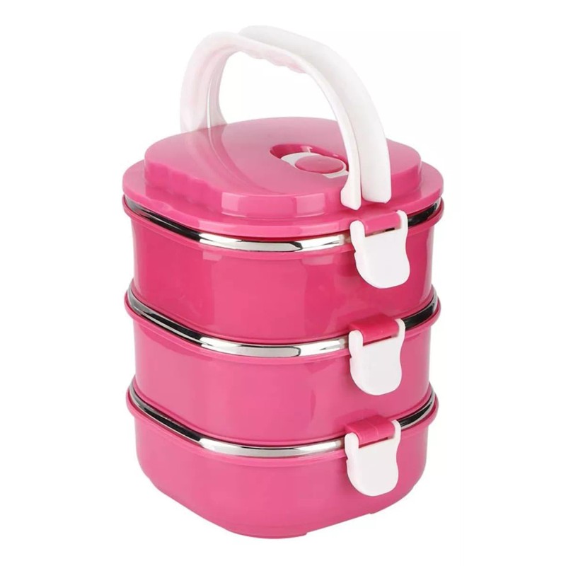 Aquila Contenedor Para Comida 3 Niveles Aquila Rectangular Color Rosa