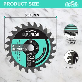 LEKOMESH Circular Saw Blade TCT 75 x 10 mm – Pack of 5 Cutting Disc Wood for Cutting Wood Plastic for Angle Grinders