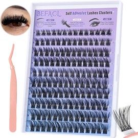 Self Adhesive Eyelashes Clusters Press on Lash Clusters Wispy Lash Extensions No Glue Needed Lashes Clusters Natural Cluster Eyelash Extensions Kit with Tweezers (8-16mm,C Curl)