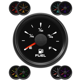 TIKSCIENCE 0-90 ohm Fuel Gauge 2" 52mm 8 Color Boat Fuel Gauge Fuel Level Gauge Universal Fuel Gauge Fit for Car Generator Motorcycle Tractor Yacht RV, Black