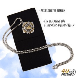 4U and FRIENDS Youth Fire Brigade Pendant 3 cm with Necklace 65 cm Partially Gold-Plated Stainless Steel Youth Fire Brigade 3D Emblem Chain Pendant Jewellery Medal Youth Fire Brigade Fire Brigade