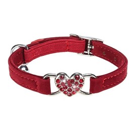 WDPAWS Cat Collar, Kitten, Sparkling, Crystal Collar, Dog, Cute, Heart, Dog Collar, 5 Holes, Adjustable, Red