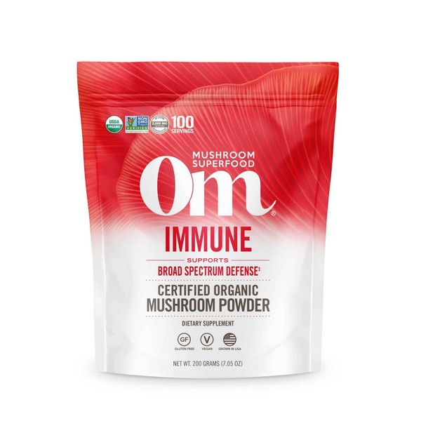 Om Organic Mushroom Superfood Powder, Immune, (100 Servings), Reishi & Turkey Tail, Immune Support Supplement, 7.05 Ounce (Pack of 1)