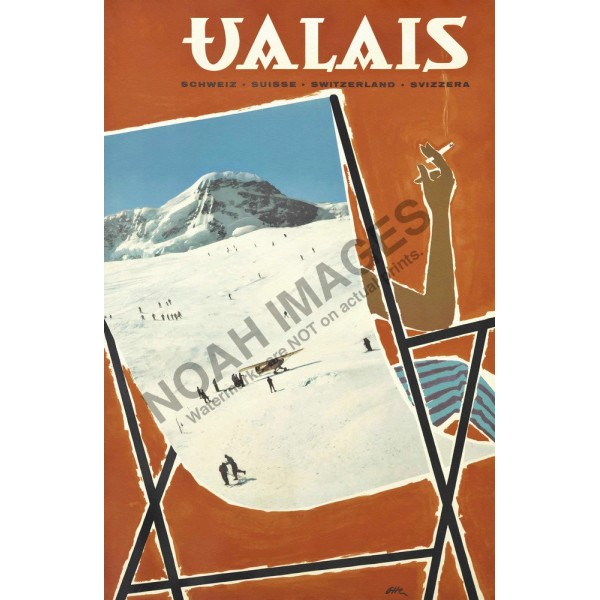 Valais Schweiz vintage swiss winer ski travel poster 12x18