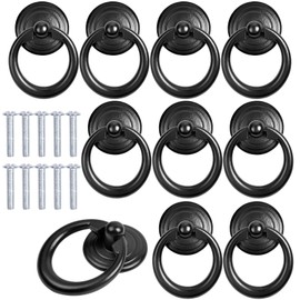 smatime Pack of 10 Furniture Knobs Drawer Ring Handles Zinc Alloy Drop Ring Handles Black Round Cabinet Knob Drawer Handles Door Knobs Ring with Screw for Kitchen Bedroom Furniture Decoration