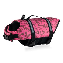 GabeFish Dog Life Jacket Vest Safety Clothes Collar Harness Saver Pet Swimming Preserver Reflective Strip Swimwear BonePink Medium