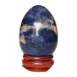 Manekieko Natural Sodalite Egg Shaped Meditation Chakra and Home Decoration for Balancing Gemstones and Crystal Figures, 5 x 3.5 cm Reiki Healer and Yoga Practitioner with Wooden Stand