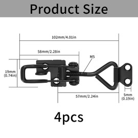 Pack of 4 Toggle Clasps, Box Clasp, Snap Closure, Toggle Clasp, Quick Release, Adjustable Toggle Latch Clamps, Adjustable Metal Lever Lock for Cabinets, Boxes, Suitcases