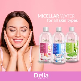 Delia Cosmetics – Acqua micellare lenitiva – Detergente viso con estratto di petali di rosa e allantoina – Pelle pulita, morbida, fresca e lenita – Per pelle secca e disidratata – 500 ml