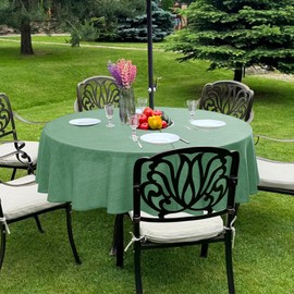 LUSHVIDA Outdoor Tablecloth with Umbrella Hole - Patio Table Cloth Zippered Round 60 Inch, Sage Green Faux Linen Table Cover Water Resistant for Picnic Outside