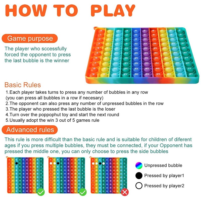 DK-SIMINA Large P0pp with Numbers, Rainbow Square Dimples Fidgett Ttoy