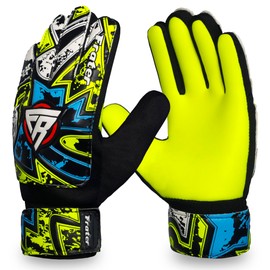 BeingFit Professional Goalkeeper Gloves - Red/Blue/Yellow Fluorescent - Ages 4 to Adult - Heavy Duty & Grip Reinforced Design (Yellow, Size 7: Adult)