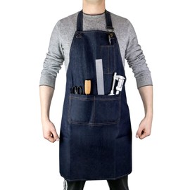 QWORK Lightweight Denim Work Apron With Pockets, 2 Pack Adjustable Jean Tool Apron for Men and Women
