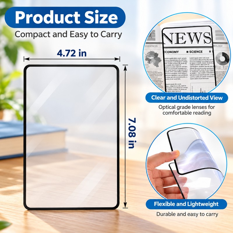 3-Pack 3X Reading Magnifier Sheets for Books, Menus & Documents
