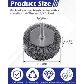Rocaris 2 Pack Wire Brush for Drill Set,3 Inch Carbon Steel Wire Wheel for Drill Attachments,Heavy Duty Wire Wheel Removal Paint Rust & Corrosion, 1/4in Shank, 20000RPM