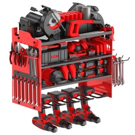 Power Tool Organizer Wall Mount with 4-Drill Holders-400Lbs Load Heavy Duty Metal 4-Layers Garage Storage & Organization Battery Tools Rack with Side Panels Utility Racks Workshop Gifts for Men