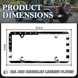 Black American Flag Eagle License Plate Frames - 2 Pack Statue of Liberty Stainless Steel License Plate Holder,Rust-Proof Waterproof Car Decorative Tag Frames with Screws Fasteners Caps