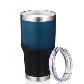 MEWAY 30oz Insulated Tumbler With Lids and Straws,Stainless Steel Double Vacuum Coffee Tumbler Cup, Brush, Durable Powder Coated Coffee Cup for Cold & Hot Drinks, Office, Travel(Blue Black,1 PACK)