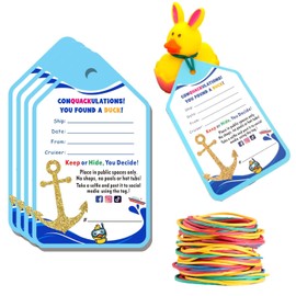 Duck Tags, Duck Duck Tags, Cruising Rubber Duck Tag, Ducking Game Card, Cruise Tag, 2.3 x 3.5 inches, with Hole and Rubber Bands, Set of 35