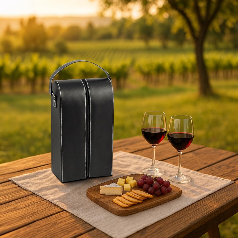Bey-Berk Black Leather Wine Bottle Carrier – Travel Tote Bag