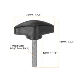 HARFINGTON 4pcs Tee Wing Knobs Thumb Screws M5 x 30mm Standard Male Thread Plastic T Knobs Handles Hand Clamping Thumbscrew, Black