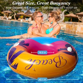 HeySplash Pool Swimming Ring Adults, 42 Inch Large Swimming Ring with Handle, Inflatable Water Play Ring, Hawaiian Fun Swimming Toy, Float, River, Pool, Beach, Lake Party Decoration, Orange Purple