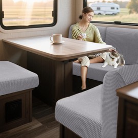 NNSMUN Covers for Caravan Upholstery, Jacquard, Non-Slip Motorhome Seat Cushion Cover with 2 Corduroy Waterproof, Sofa Seat Cushion Cover for Protective Cover, Caravan Upholstery (Light Grey, L 40-65